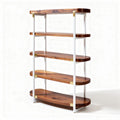 Wooden shelf unit with metal frame and brass accents 80 x 30 x 120cm