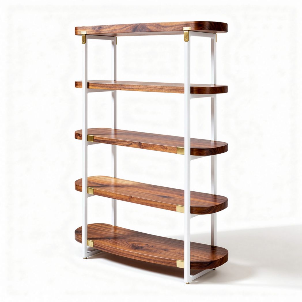 Wooden shelf unit with metal frame and brass accents 80 x 30 x 120cm