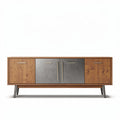 Wooden storage cabinet with stainless steel doors and mid-century design 150 x 40 x 50cm