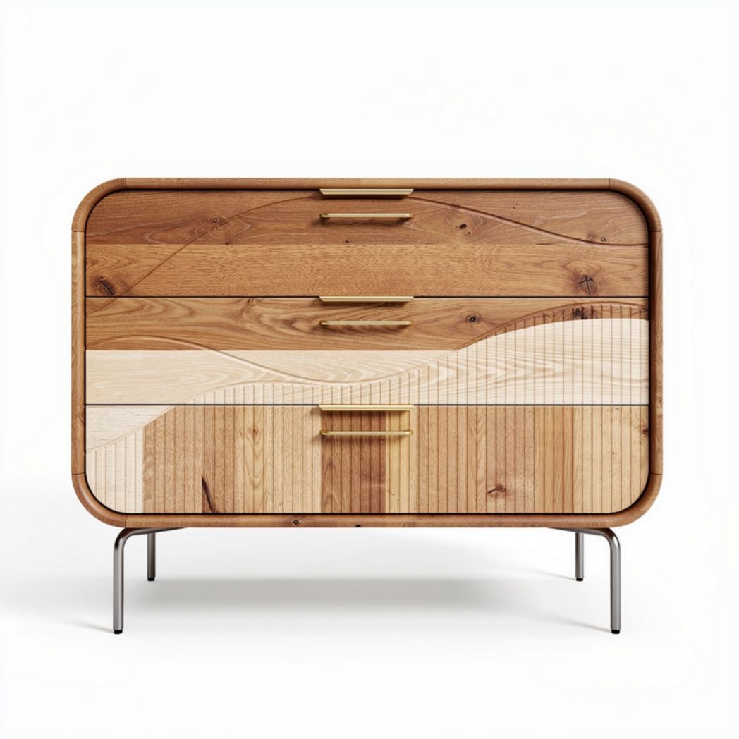 Wooden sideboard with multicolor drawers and metal legs 120 x 60 x 80cm