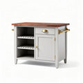 Kitchen island with solid wood top and storage shelves in light gray 80 x 50 x 85cm