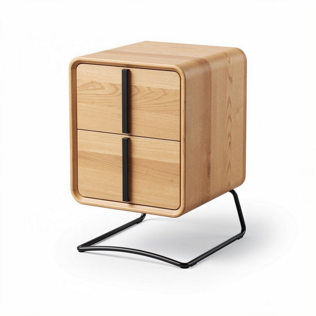 Wooden nightstand with two drawers and black metal legs 45 x 40 x 50cm