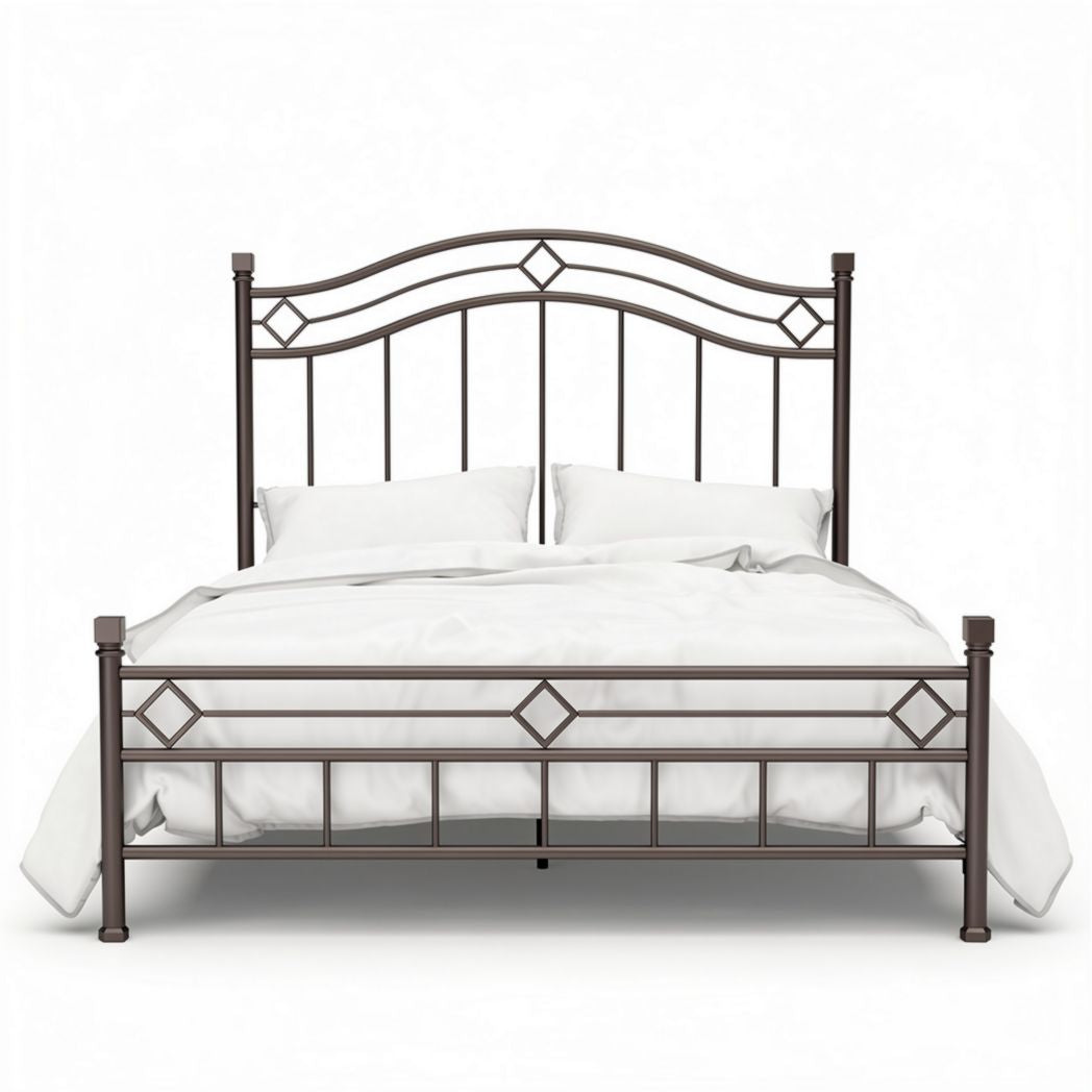 Metal frame bed with elegant headboard and geometric design twin size 200 x 150 x 100cm