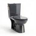 Modern black ceramic toilet with dual flush system and compact design