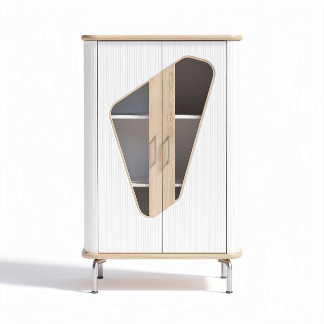 Wooden combination cabinet with white finish and glass doors 80 x 40 x 120cm