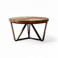 Round wooden coffee table with metal base 80 x 80 x 40cm for living room