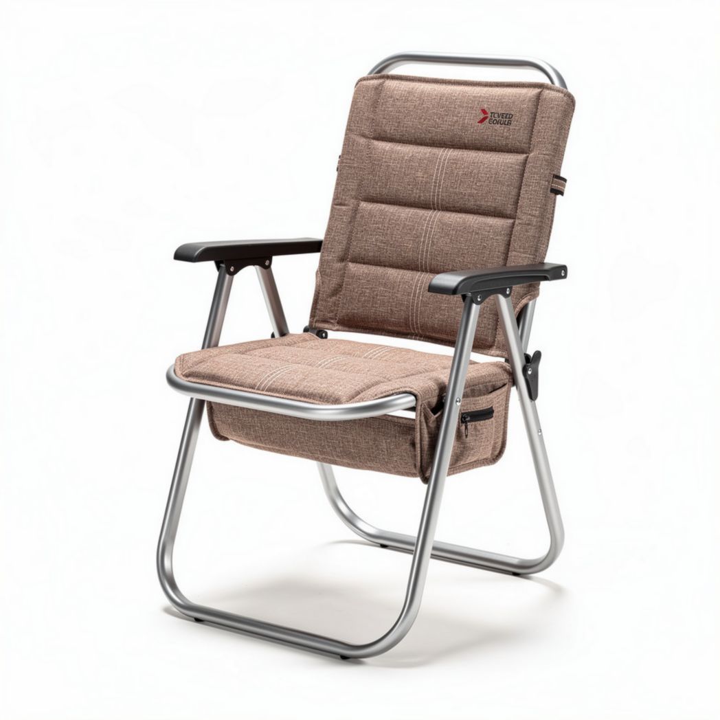 Folding chair with padded seat and backrest steel frame in brown color