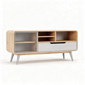 Wooden media console with glass doors and storage drawer 80 x 40 x 45cm